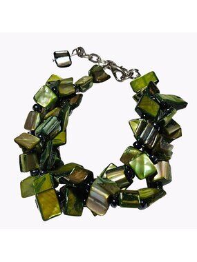 Vintage Olive Green Gem Nugget Chunky Bracelet Statement Fashion Jewelry Women